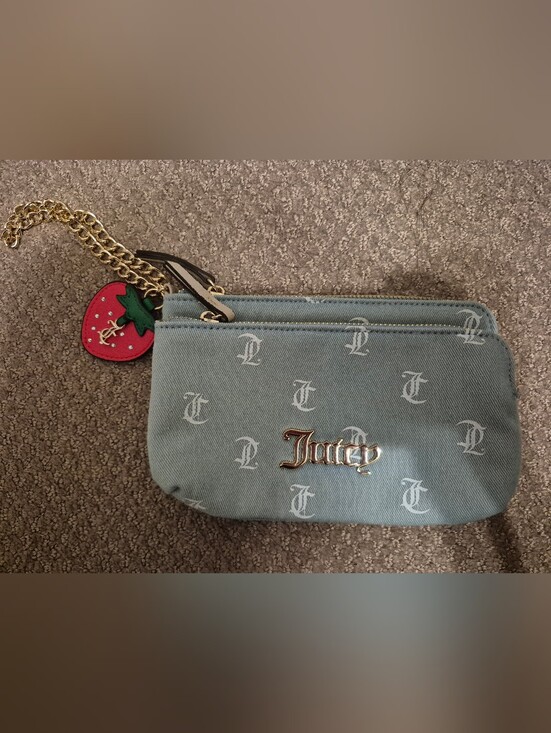 Juicy Couture Handbags - Juicy Couture Light Blue Denim Logo Wristlet with Strawberry Charm